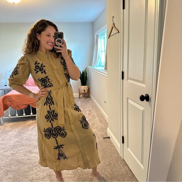 NWT Anthropologie Ottod’Ame Tan Black Cotton Embroidered Maxi Dress Small - Picture 4 of 16